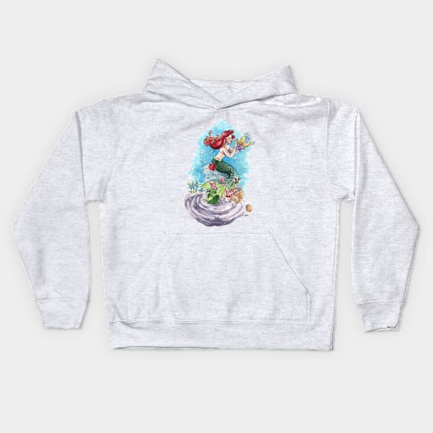 Ariel and Flounder Kids Hoodie by Carlotta Mascolo Art